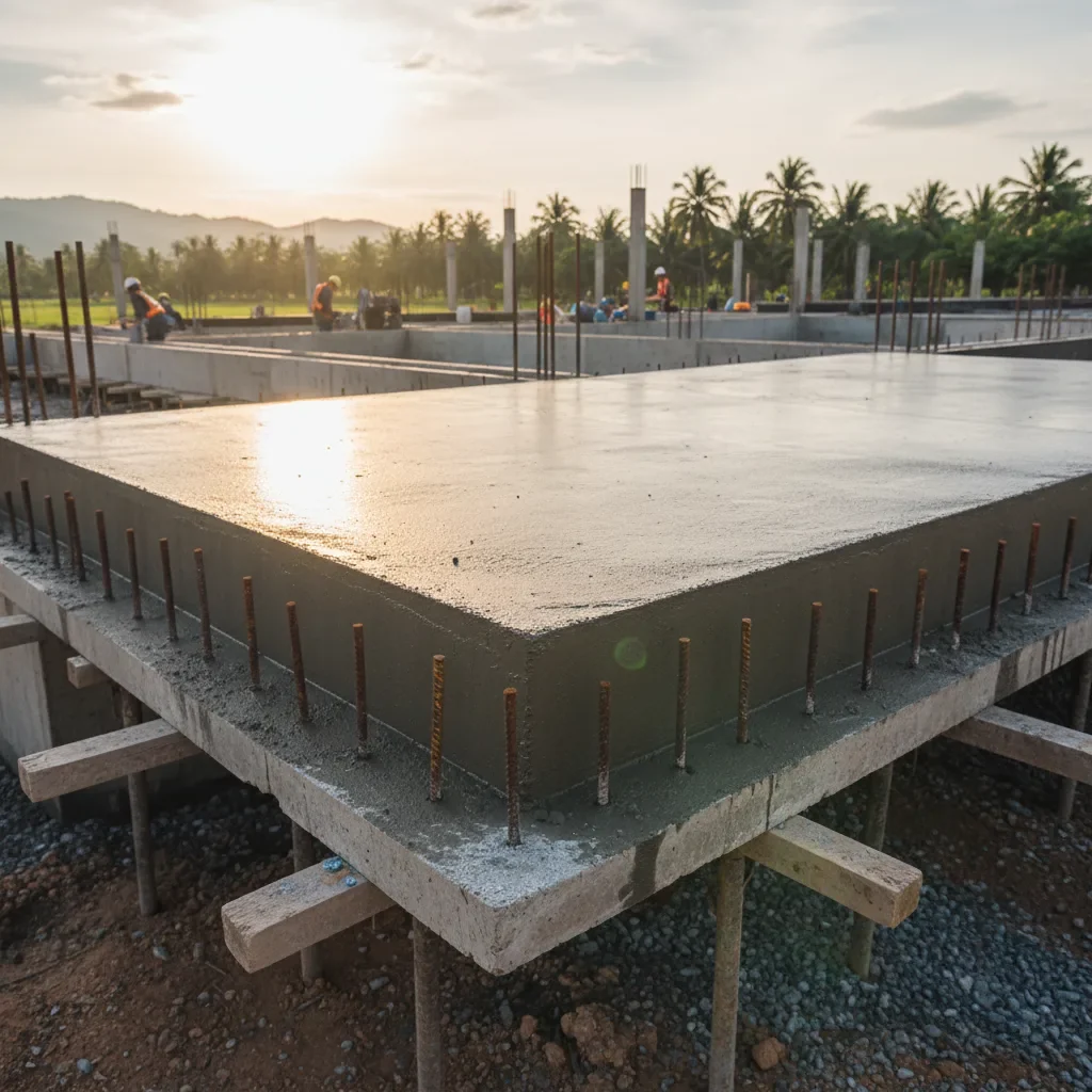 งานคอนกรีตหรือฐานรากเล็กในพื้นที่ก่อสร้าง