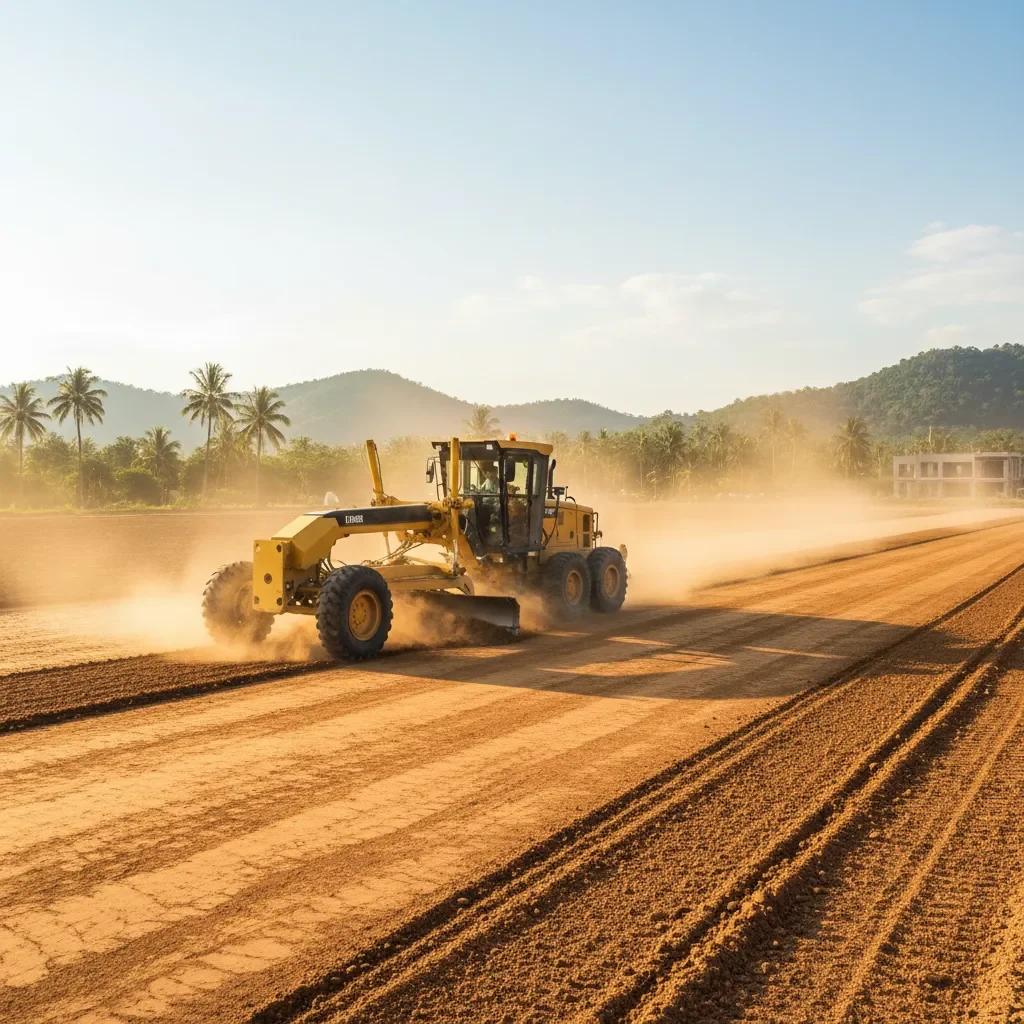 งานปรับระดับดินและเกลี่ยผิวพื้นที่ก่อสร้าง