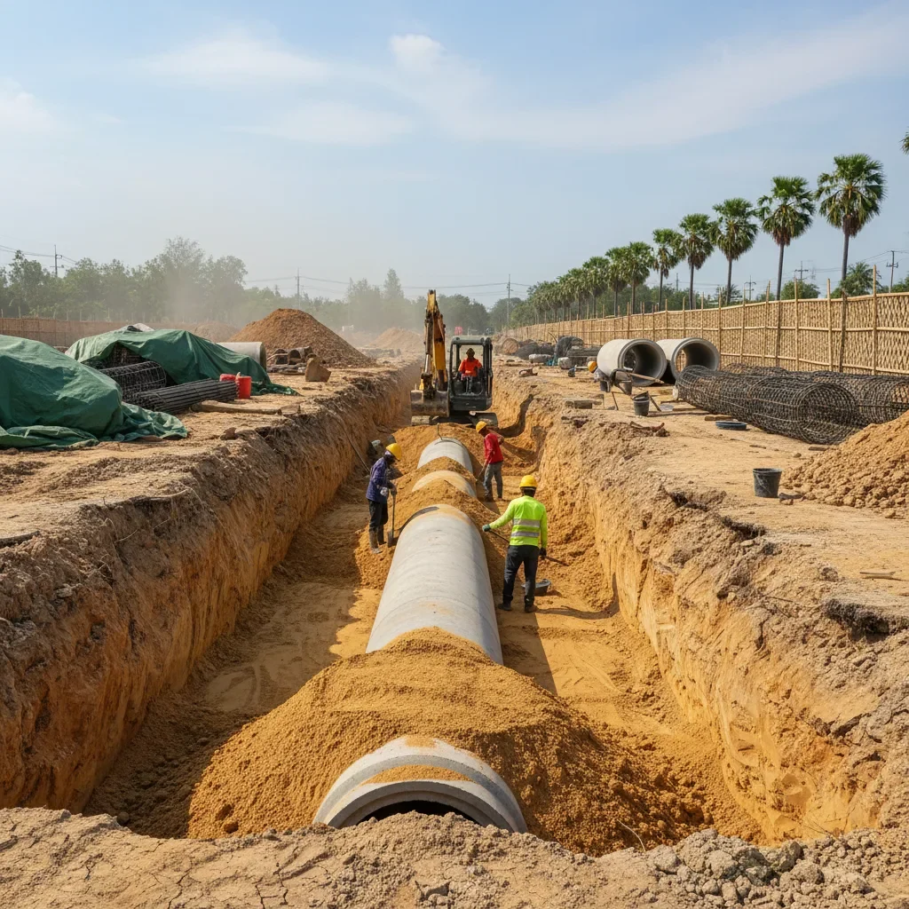 ร่องคูนามสำหรับวางท่อระบายน้ำหรือท่อใต้ดิน