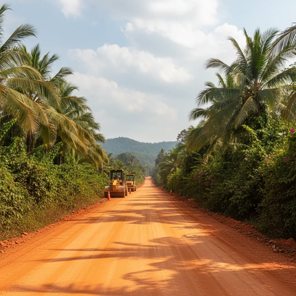 ถนนเข้าพื้นที่และฐานหินหรือลูกรังก่อนทำทางจริง